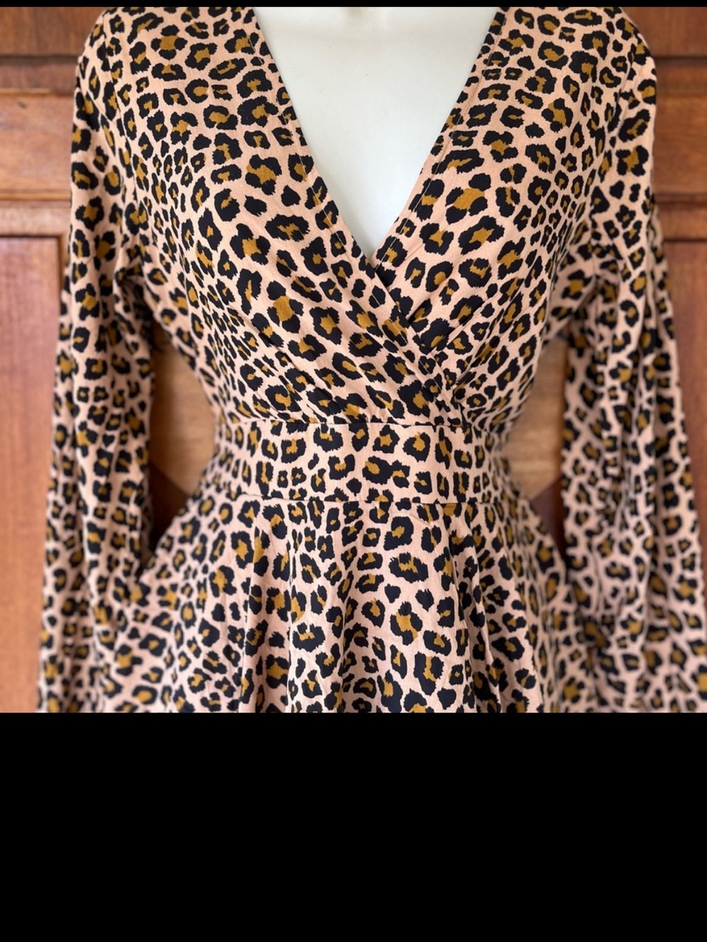 Leopard Print V-Neck Long Sleeve Romper - Brown Small - Picture 6 of 6